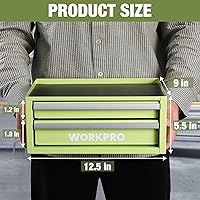 Vista 2 de WORKPRO 12.5" Mini Tool Box with 2 Drawers & 1 Open Top Storage, Small Metal Tool Chest with PVC Liners & PP Feet Pads, Cold Rolled Steel Toolbox