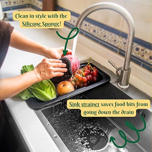 Miniatura 5 de Juego de colador y colador expandible con cepillo de silicona, el mejor accesorio de cocina para cocinar y limpiarColador expandible para el