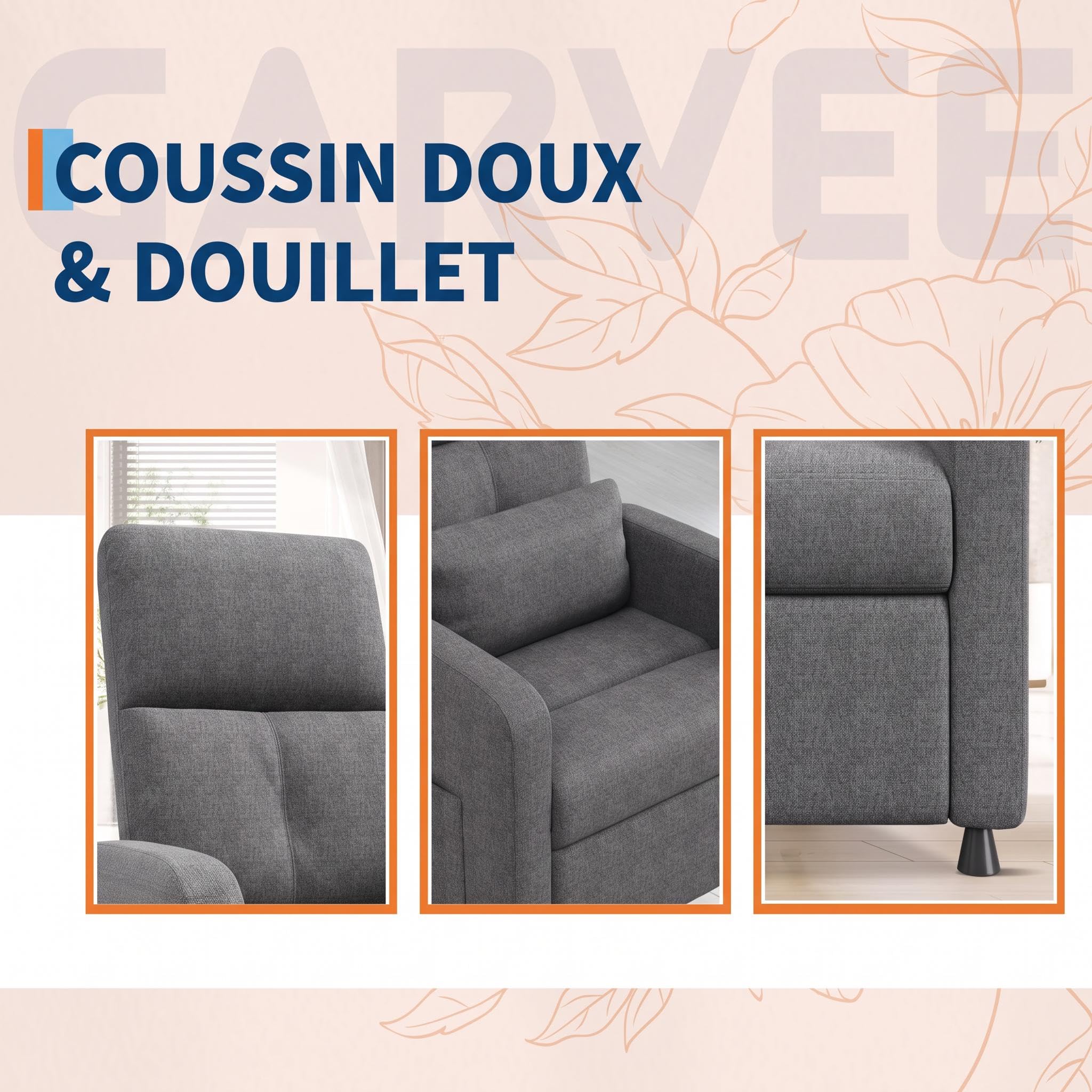 GarveeLife - Sillón Relax eléctrico - Masaje y Calefacción - Respaldo y Reposapiés Ajustables - Acolchado Grueso Tela - Salón, Dormitorio, Oficina - Marrón EU Standard JJ10-5 Brown