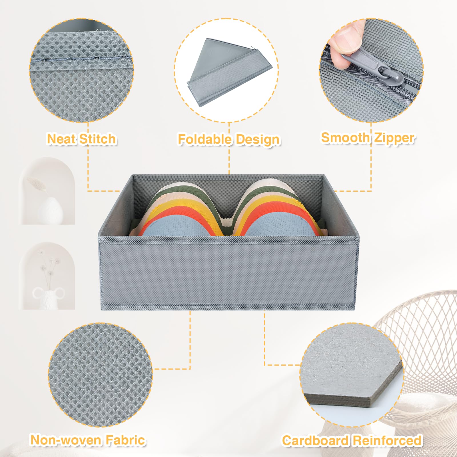 DIMJ Organizer per Cassetti Armadio - Divisori Per Cassetti Intimo Non Tessuto, Organizzatore Armadio Scatola Pieghevole Salvaspazio Per Calzini, Biancheria, Cravatte, 15 Pezzi Grigio Chiaro