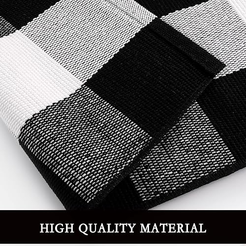 Miniatura 3 de Buffalo - Alfombra a cuadros de 5.5 x 7.5 pies, color blanco y negro, lavable de algodón tejido para interiores y exteriores, para granja, comedor,