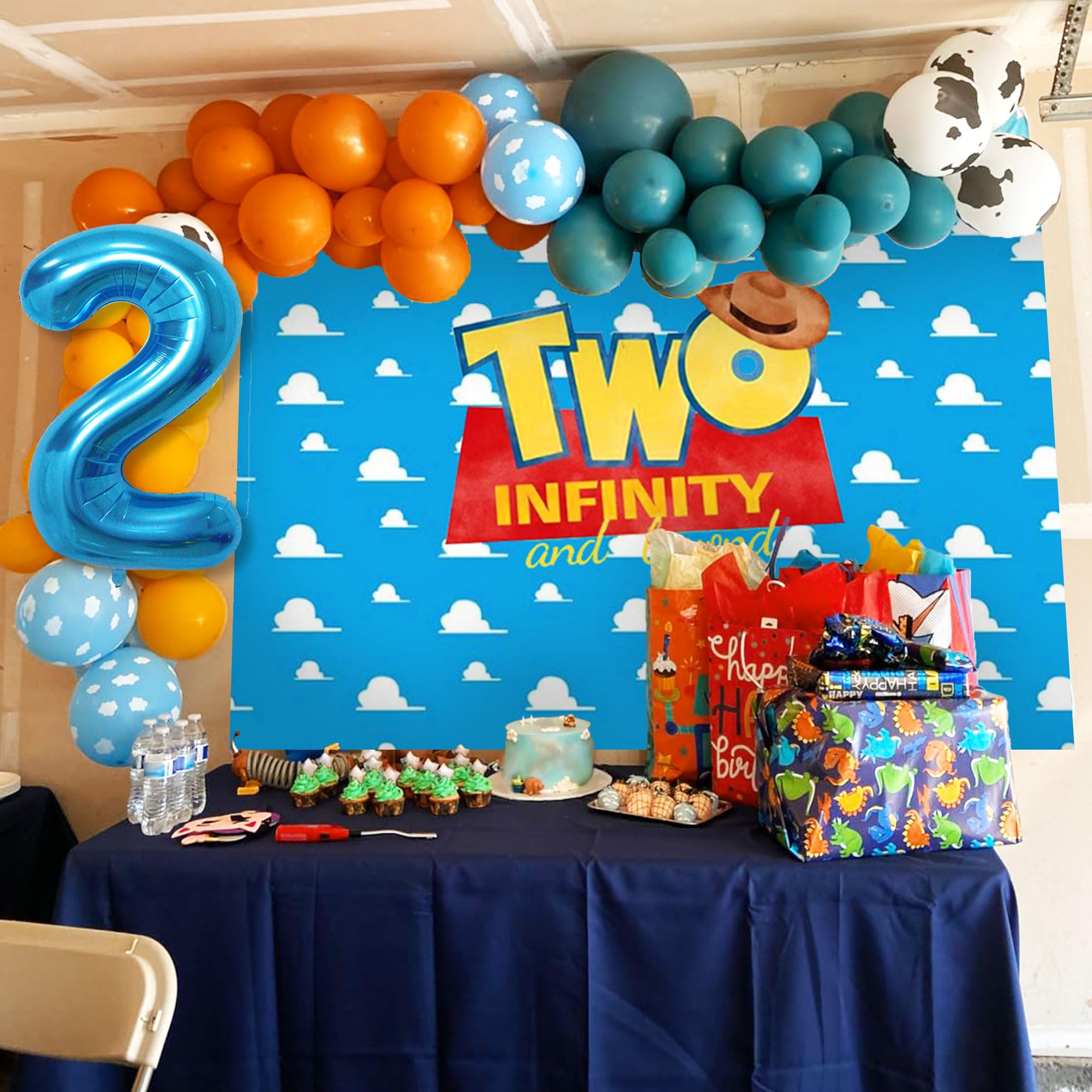 LaVenty Two Infinity and Beyond Birthday Decorations 2nd Birthday Balloon Garland Arch Backdrop Banner Cake Topper for Boy 2 Birthday Party