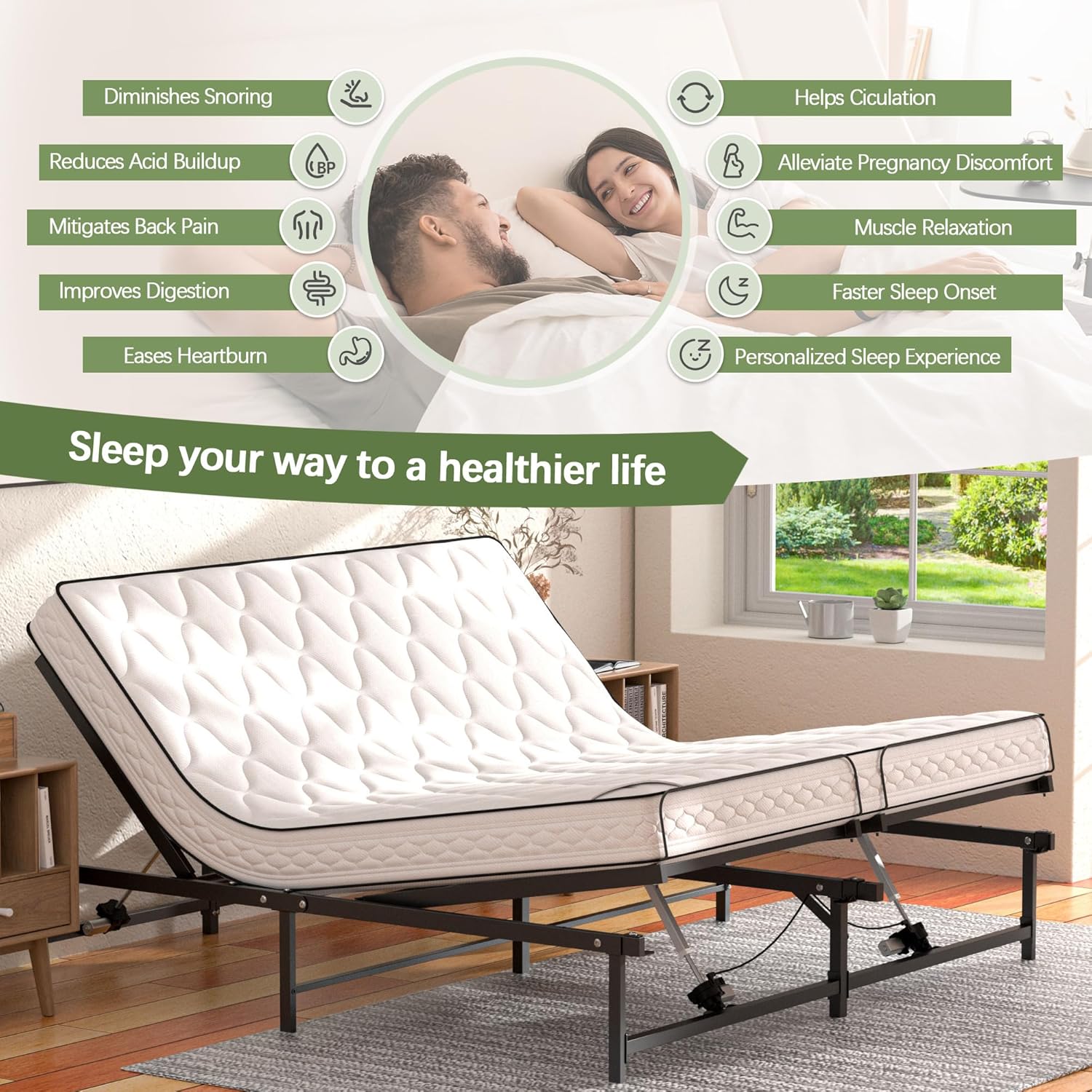 JAXPETY Adjustable Bed Frame King Electric Adjustable Bed Base with Head and Foot Incline Low-Noise Motor and Remote Control, Electric Bed Frame Fit for Most Mattress, Black
