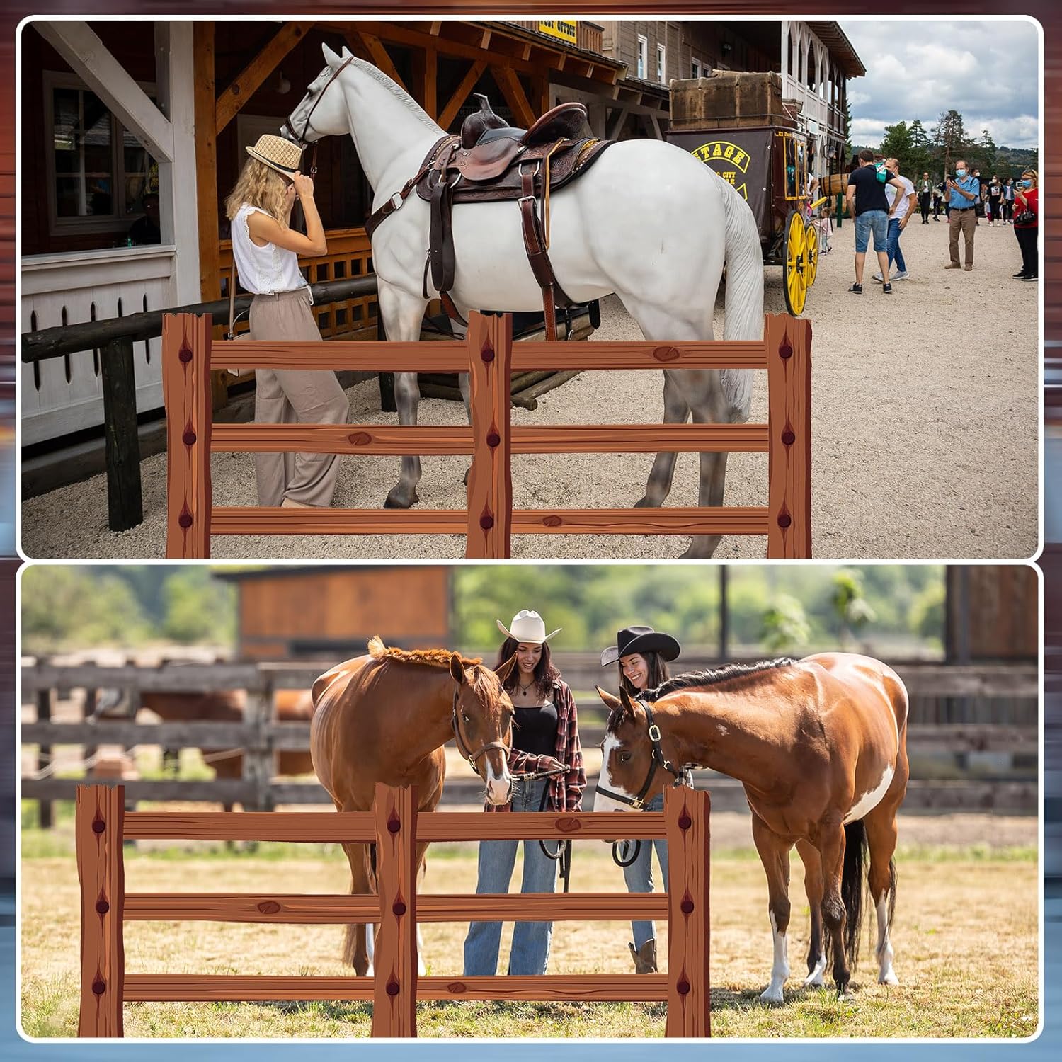 6.5 Feet Fence Cardboard Stand-up Cutout Life-Size Christmas & Western Party Decoration Cardboard Backdrop Photo Props for Xmas Theme Party Supply Cowboy Cowgirl Decor (Brown)