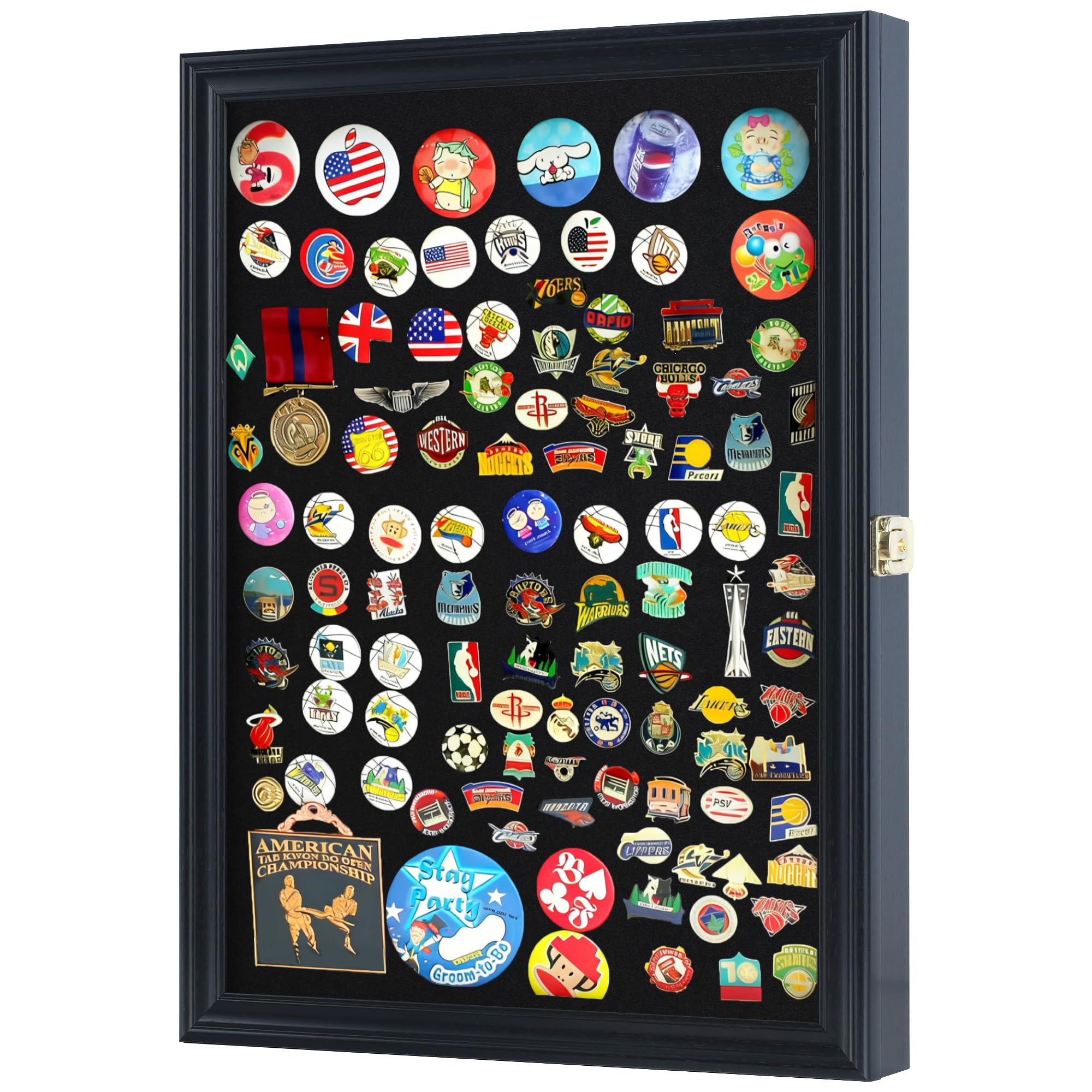 Armoire présentoir Murale, avec Cadre pour médailles Militaires, épingles, Patchs, Badges, etc. Finition Noire