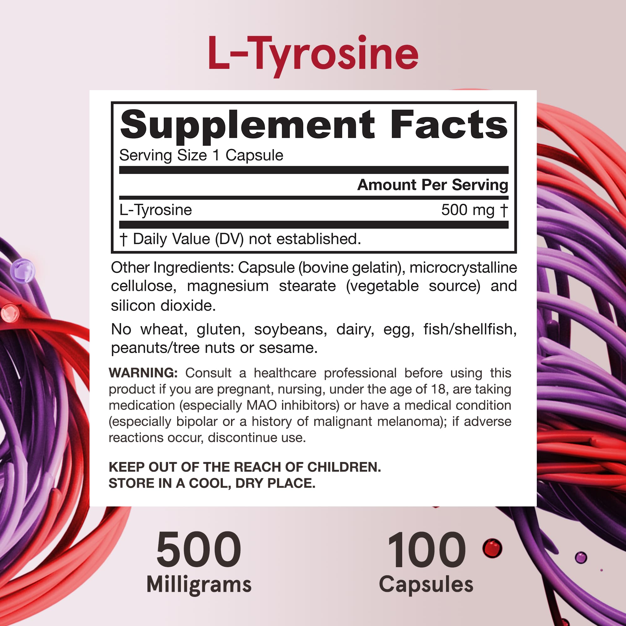 Jarrow L-Tyrosine 500 mg, Dietary Supplement, 100 Capsules — Amazon image 6