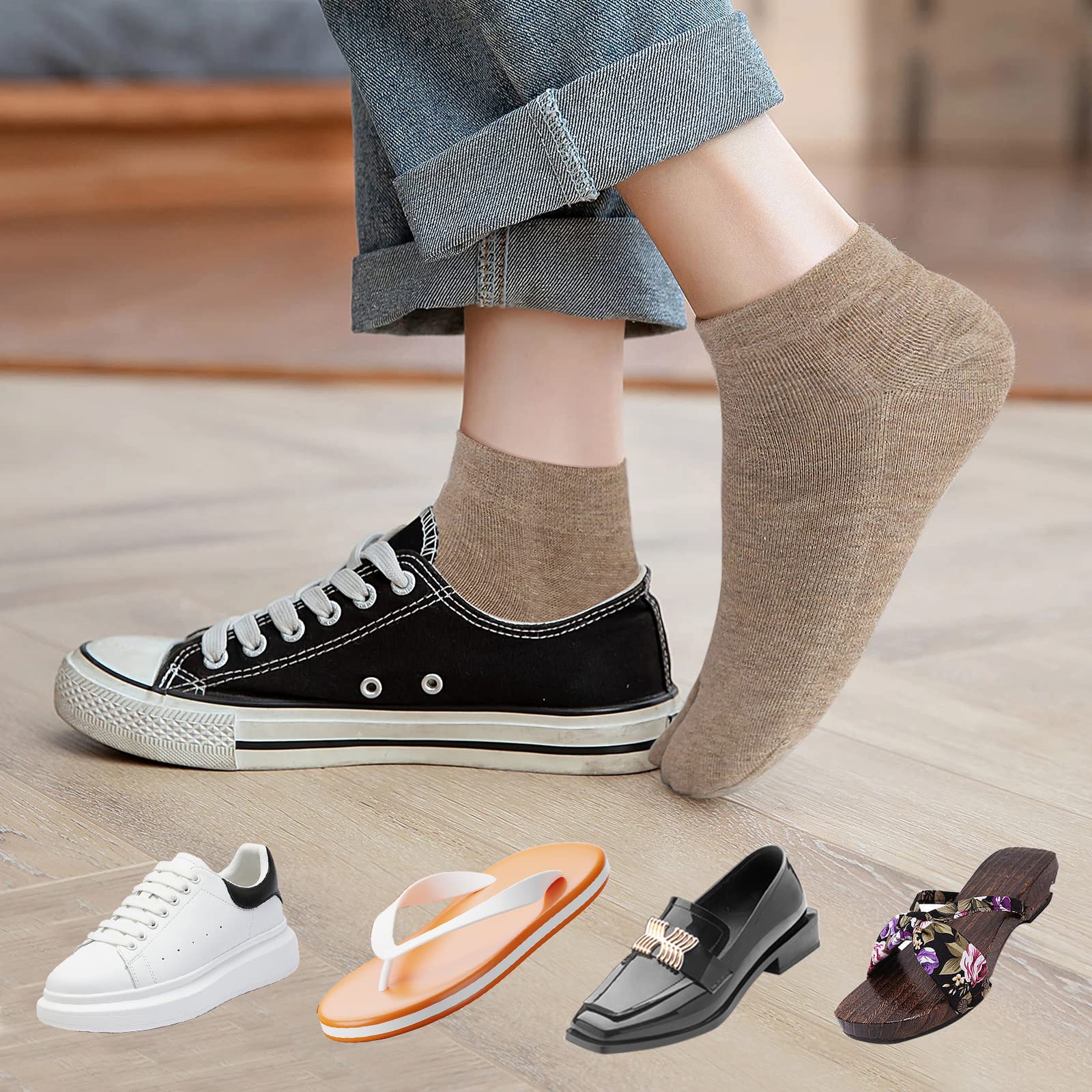 ZAKASA Tabi Mujer Calcetines: Japoneses, Dedos de Deporte para Chanclas, Geta Tabi, Algodón Suave y Transpirable, 4 Pares