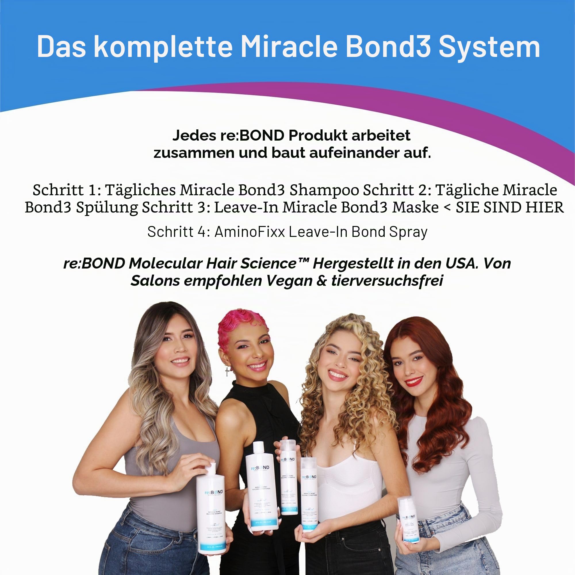 reBOND Molecular Hair Science Leave-in Miracle Bond Building Mask - 4 Minuten Repair Treatment Deep Conditioning for Damaged, Dry, Colored, Curly, Frizzy oder Bleached Hair Set beinhaltet: 100 ml +