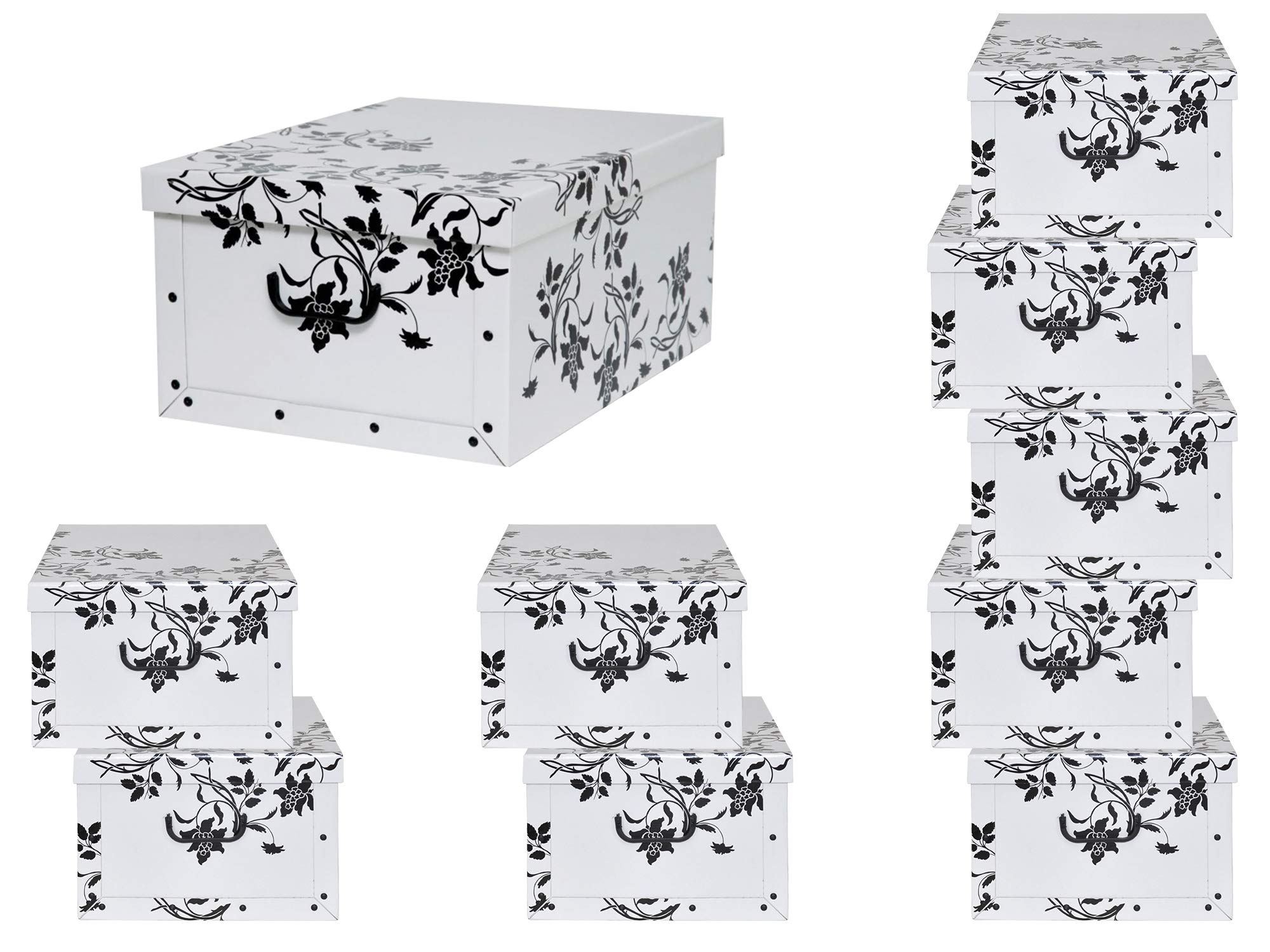 Kreher 10 Stück XXL Dekokarton mit modernem Muster Barock Blumen Weiß - Tolles Motiv, passt in jeden Haushalt! Edel und hochwertig! Mit Griffen zum Tragen und XXL Volumen!