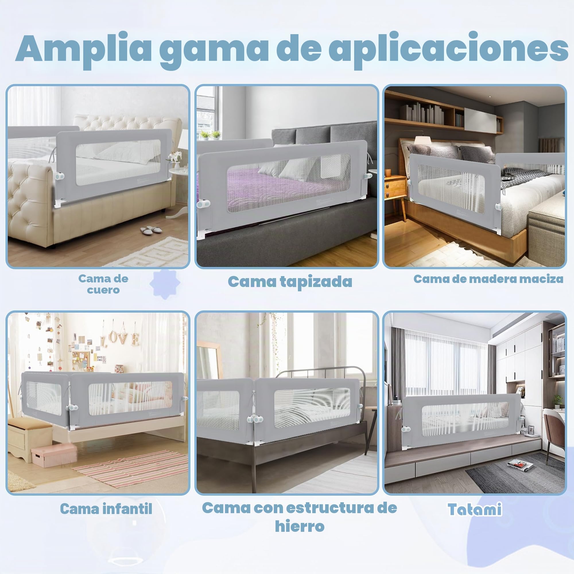 FIVMEN Barrera de cama de 200 cm, protección contra caídas, altura ajustable, plegable 180 grados, para cuna y cama infantil, para camas de niños y padres, gris