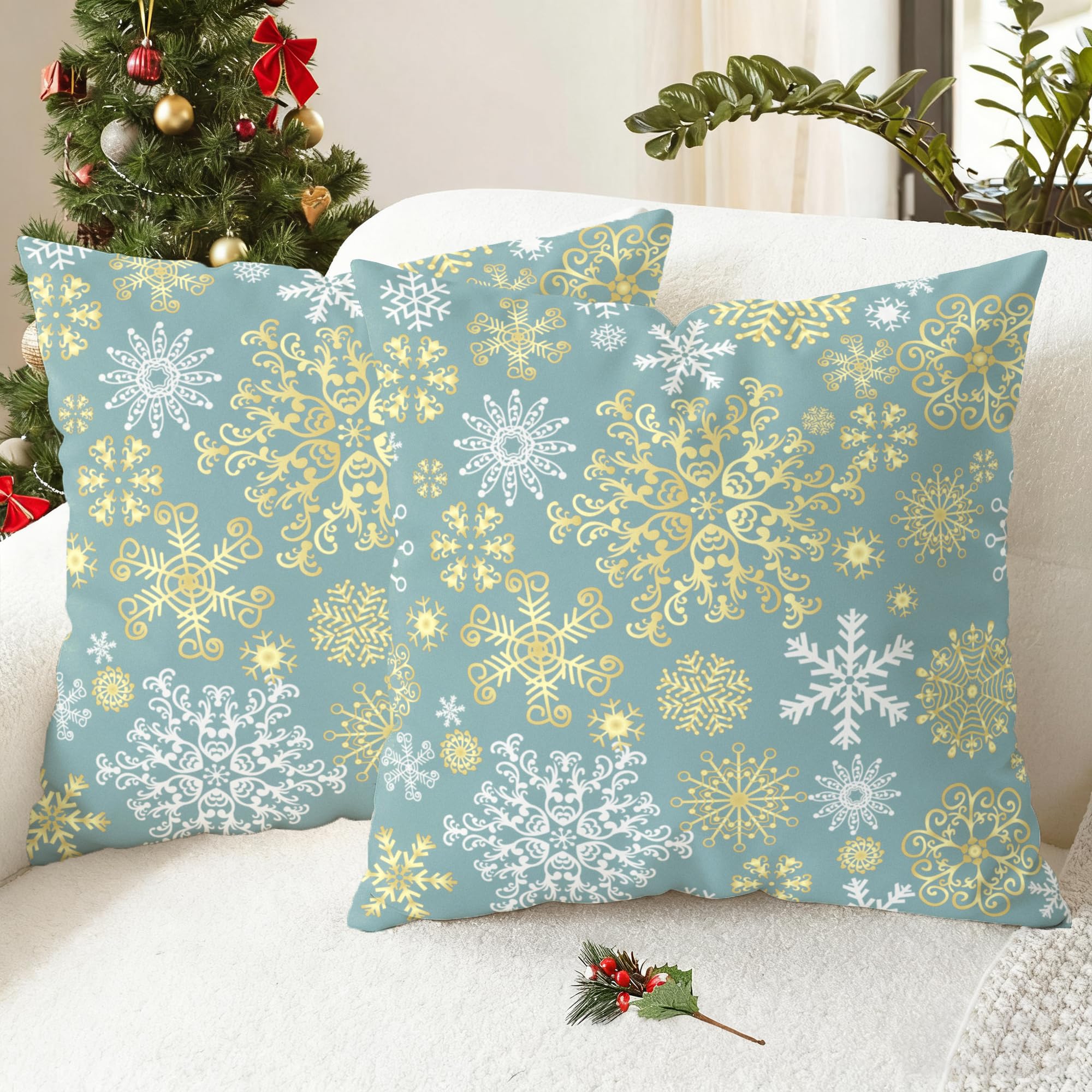 CaliTime Pack of 2 Christmas Cozy Fleece Snowflakes Both Sides Throw Pillow Cases Cushion Covers for Couch Bed Sofa 18 X 18 Inches Smoke Blue — image 1