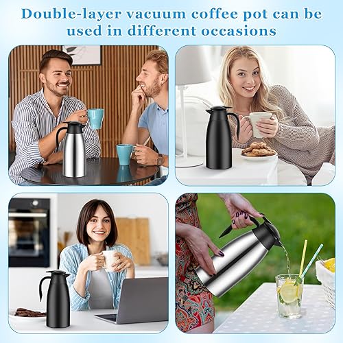 Miniatura 5 de Ziliny 2 jarras térmicas de café de 51 onzas de acero inoxidable al vacío con cepillos, dispensador de café aislado de doble pared al vacío para
