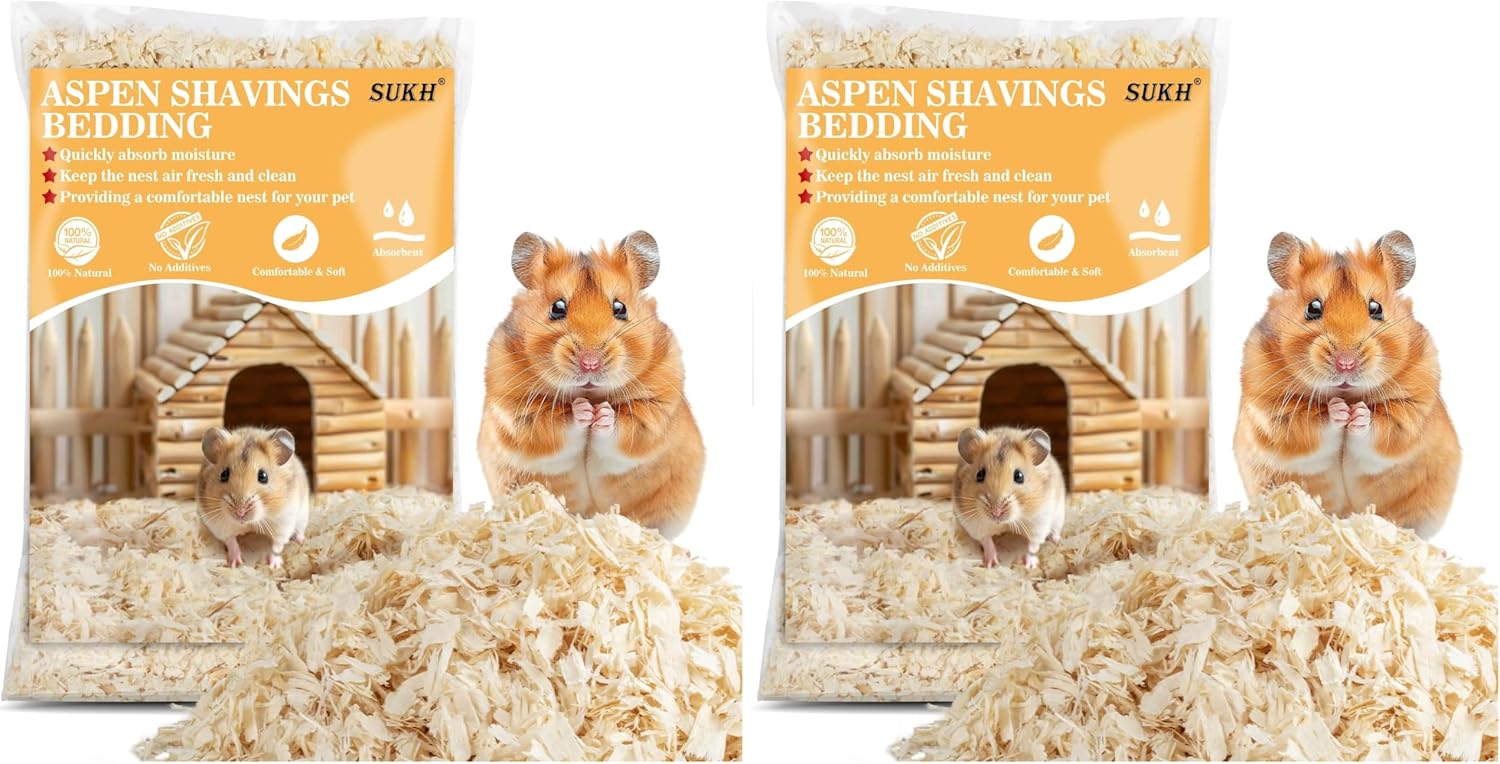 Sukh 14 OZ Aspen Hamster Bedding – Aspen Shavings Pet Supplies Bedding and Litter for Guinea Pig Rabbit Snake Enclosure Horse Bunny Hedgehog Chicken Coop Reptile Chinchilla Small Animal (Pack of 2)