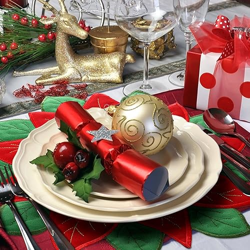 Miniatura 3 de Tudomro Juego de 12 manteles individuales y posavasos de Navidad de 14 pulgadas, manteles individuales bordados lavables con flores rojas para