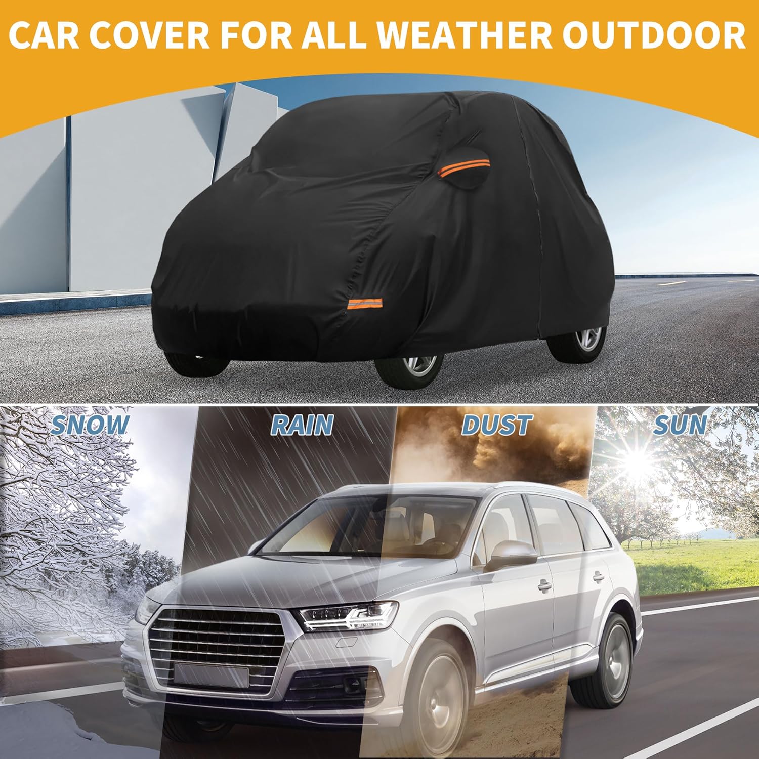 Car Cover Waterproof All Weather Sun Rain Protection Full Exterior Cover for Smart Fortwo Black with Left Side Zippers