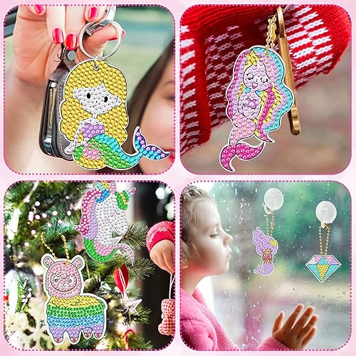 Miniatura 7 de MTLEE 10 juegos de artes y manualidades para niños de 8 a 12 años, kits de llavero de pintura de diamantes 5D, kits de arte de gemas para niñas