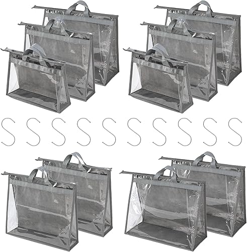 Vista 42 de CINPIUK Bolsas de almacenamiento transparentes para armario, bolsa de almacenamiento colgante con cremallera para bolsos, M Beige,Gris,Rosa