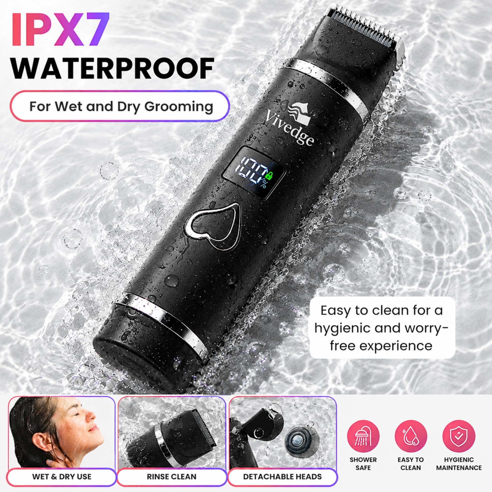 Elektrischer Rasierer für Damen und Herren, Bikini-Trimmer & Gesichtshaarentferner, wiederaufladbarer Körperrasierer mit Keramikklinge, wasserdicht, LED-Display, USB-C, Reiseschloss, Groomer Geschenk