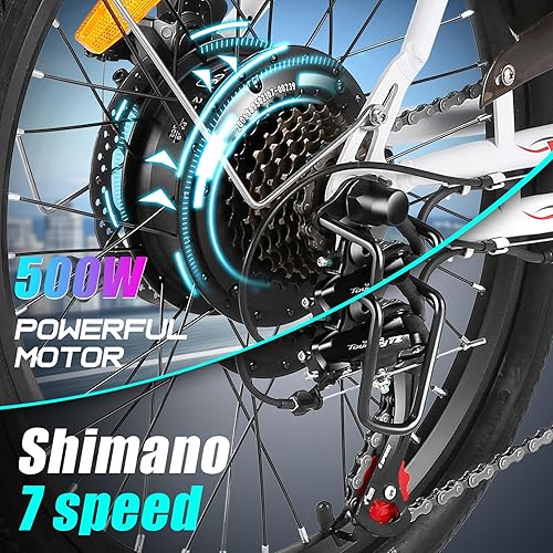 Miniatura 4 de Vivi MT20 Bicicleta eléctrica plegable de 20 pulgadas con motor de 500 W, batería extraíble de 48 V, 374.4 Wh, bicicleta eléctrica de paso a través