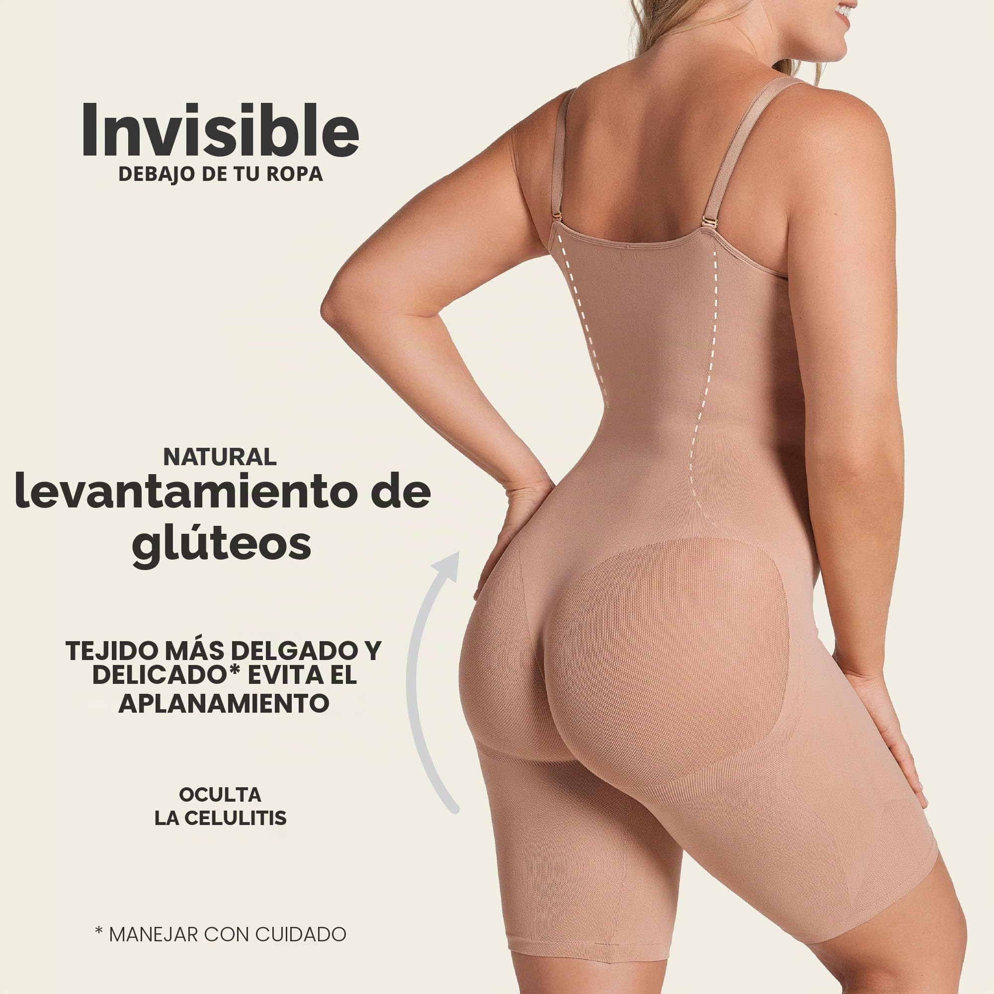 Leonisa SmartShape Total - Faja Body Invisible Moldeadora Efecto Levanta Glúteos, Compresión Abdominal y Cintura, Sin Costuras, Ideal Para Vestidos Ajustados