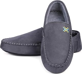 Mens Slippers, Suede Moccasin Slipper with Memory Foam