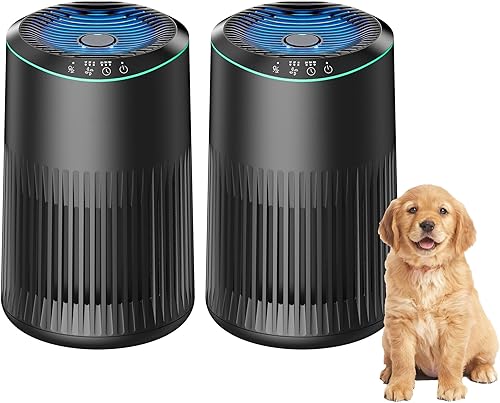 MERONTE Purificadores de aire para dormitorio y hogar con modo de suspensión para humo, olores de caspa de mascotas, purificador de aire pequeño con