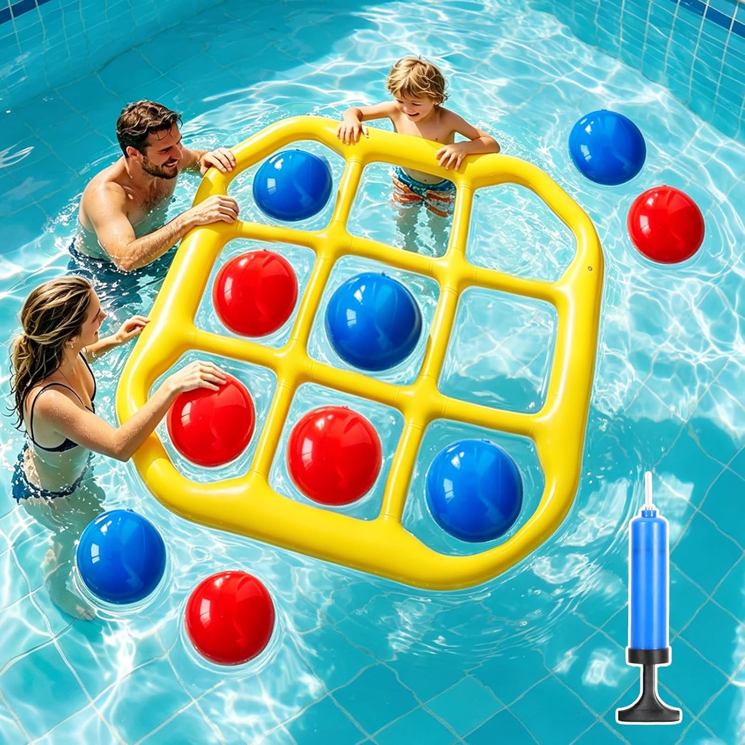 Tic Tac Toe Pool Toys for Kids Adults – 53.9" x 51.18" Giant Floating Inflatable Board Game with 10 Balls – Summer Outdoor Beach Lake Yard Field Day Games – Party Toy Floats for Family, 2-10 Players