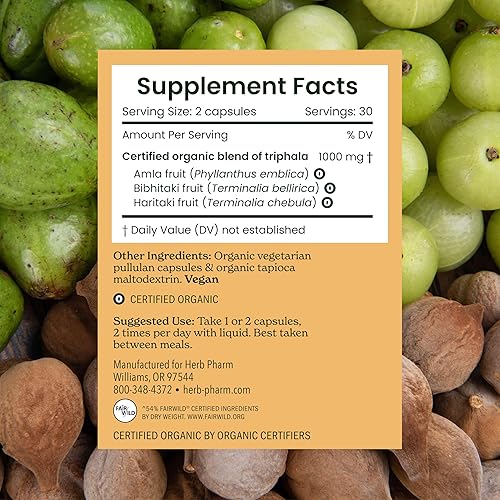 Miniatura 6 de Herb Pharm Cápsulas orgánicas de Triphala USDA  Apoyo de limpieza y desintoxicación y apoyo para la salud digestiva con Amla, Haritaki y Bibhitaki,