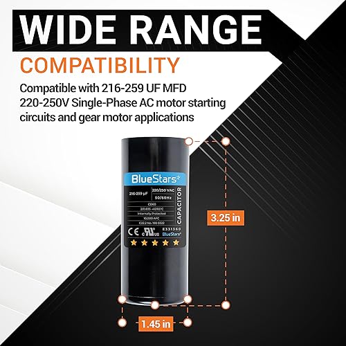 Miniatura 3 de Blue Stars, versión mejorada, 2 paquetes de 216-259 uFMFD 220-250 V, pieza de repuesto de condensador de arranque redondo, ajuste exacto para