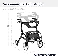 Vista 8 de Drive Medical Nitro Sprint Andador Rodante Plegable con Asiento, Andador Rodante Ligero de Altura Petite con Ruedas Grandes, Andador Rodante