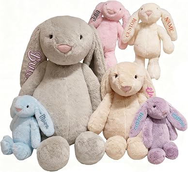 Personalized Plush Bunny Handmade Custom Embroidered Name Plush Rabbit Toy for Girl Boy Customized Cute Baby Gift for Easter Childrens Day