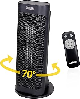 Zanussi 2000W/2KW Electric Heater Black, Compact Freestanding Oscillating Ceramic Tower Heater, 2 Heat Settings, Digital Display & Remote Control, Lightweight & Silent, ZPTCH3002B, 2 Year Guarantee