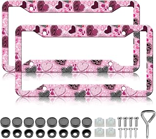 Hearts License Plate Frame - 2PCS Pink Hearts Funny Aluminum Metal License Plate Holder Covers, Rust-Proof Waterproof Car Decorative Tag Frames for Standard Us 12x6 Inch