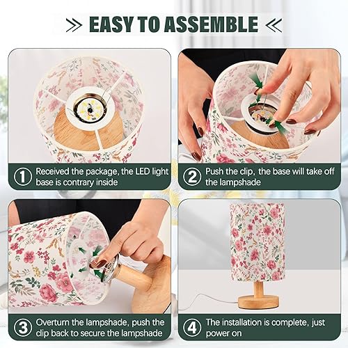 Miniatura 4 de Lámparas de mesa de viaje, luz nocturna de moda, flor de rosa, Shabby Chic lámpara de mesa para mesa auxiliar de niños