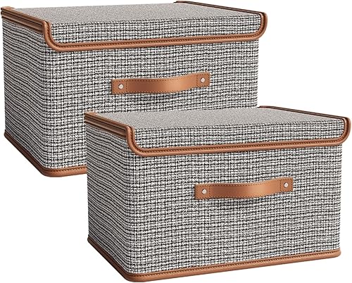 Tuza Paquete de 2 contenedores de almacenamiento con tapas, contenedor organizador plegable de armario, caja organizadora de tela con asas, cajas de
