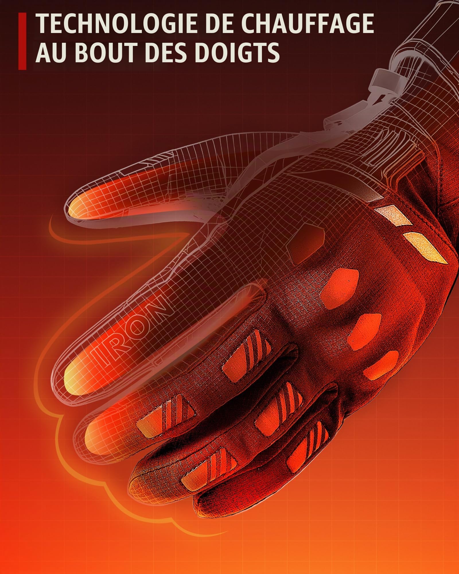 RIDEIRON Gants Moto Chauffants, 3 Niveaux, Écran Tactile, Imperméables