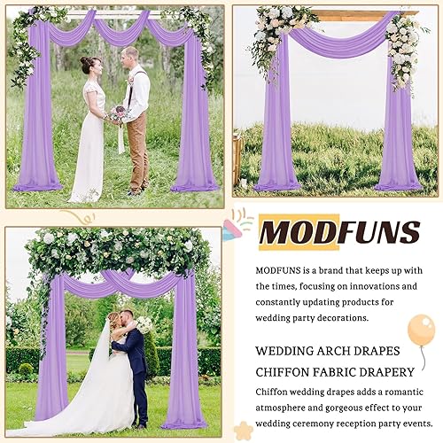 Miniatura 5 de MODFUNS Cortinas transparentes de gasa lavanda para arco de boda, 1 panel de 29 x 20 pies, cortinas de telón de fondo de tul lila para fiestas, tela
