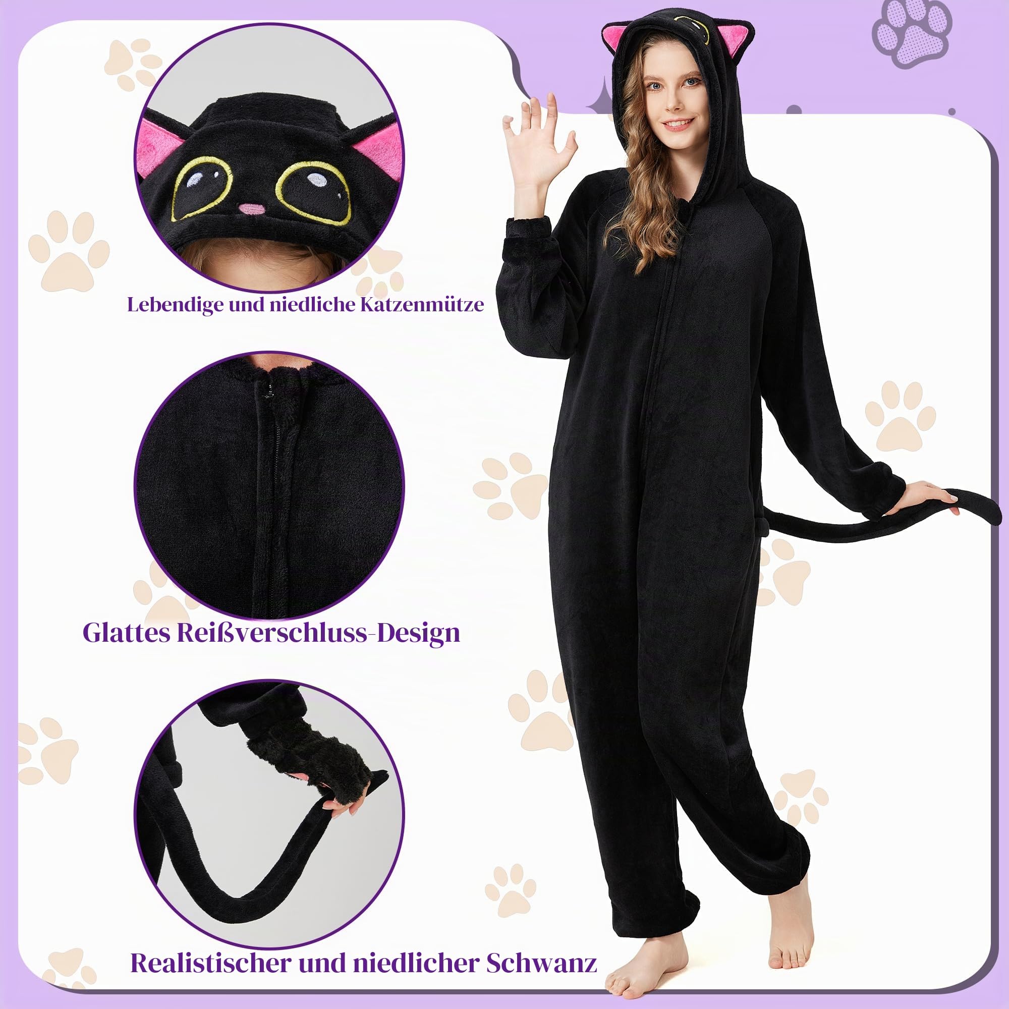 Ezuwail Tier Onesie Damen Unisex Erwachsene Tier Kostüm Pyjama Fleece Flauschig Jumpsuit Damen für Cosplay Halloween Karneval