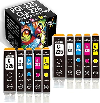 10-Pack ColorPrint Compatible PGI225 CLI226 Ink Cartridge Replacement for Canon PGI-225 PGI-226 Work with MX882 MX892 MG5320 MG6220 MG8120 Printer 2XLBK, 2BK, 2C, 2M, 2Y, Black Cyan Magenta Yellow