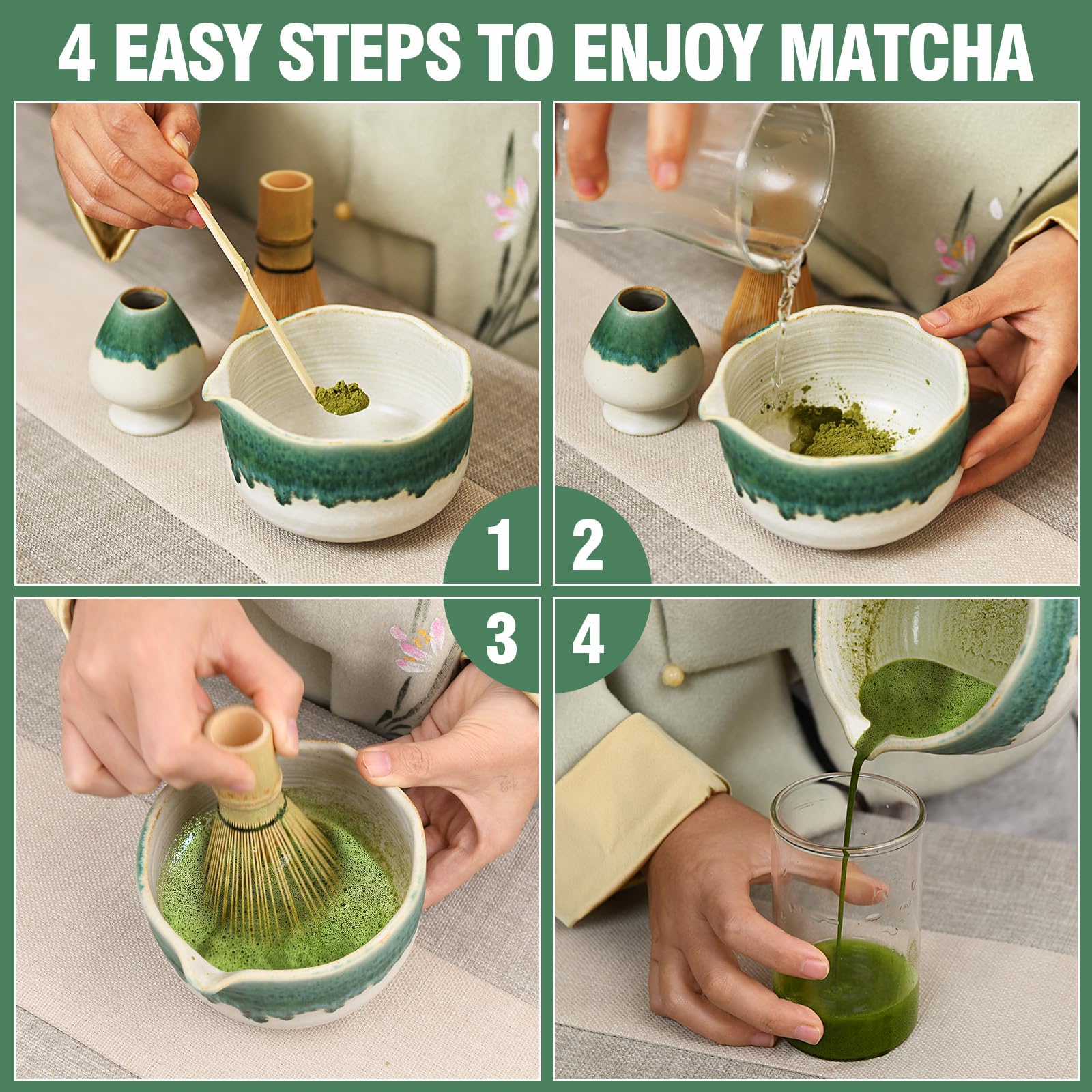 Ceramiczny zestaw matcha (śnieżny jadeit)