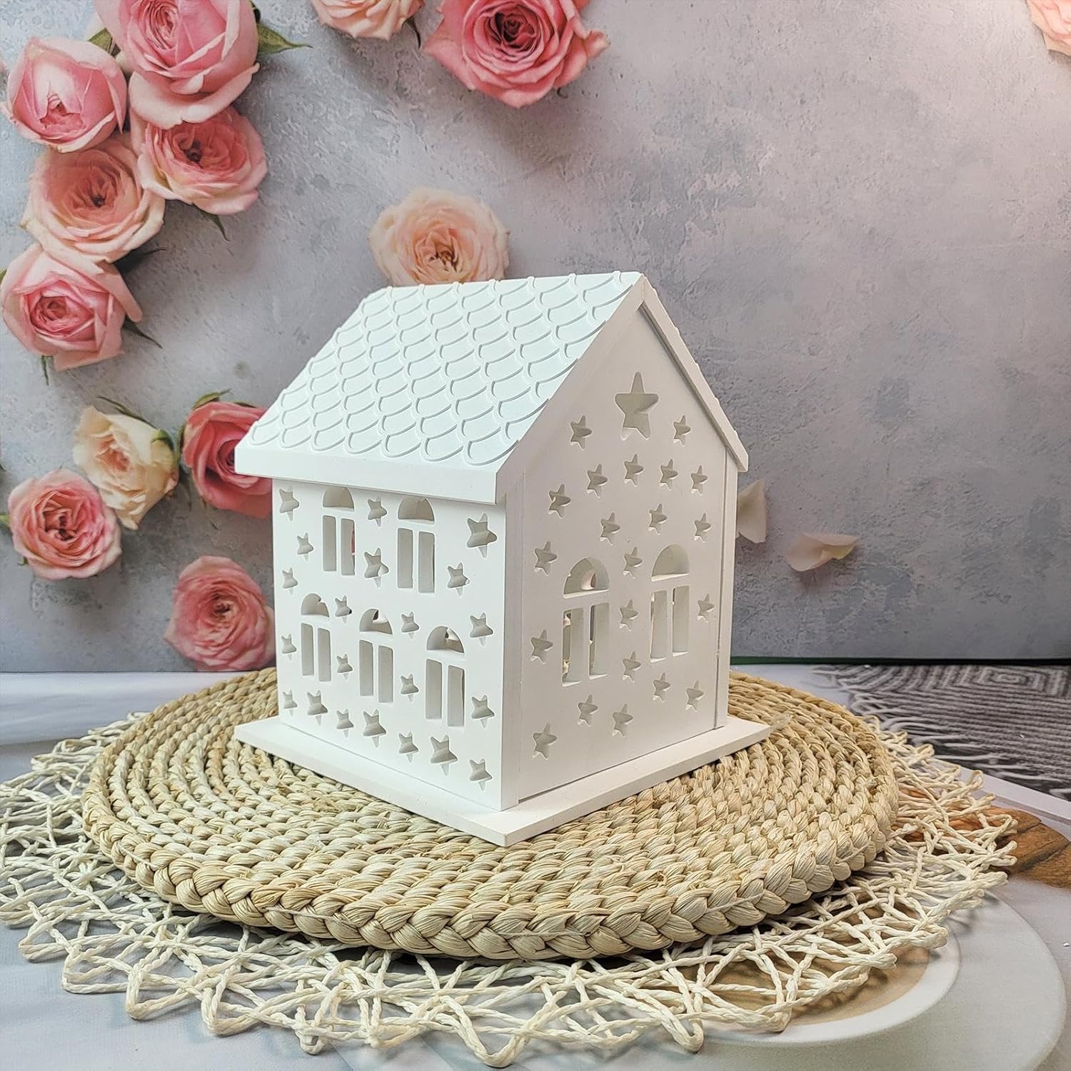 旧☆レジンヘアゴムペンタゴンぷっくりゴールド×ホワイトかすみ草