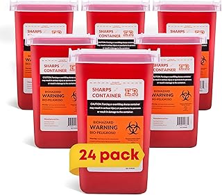 Ever Ready First Aid - 24 Count Sharps Container with Split Lid Design and Locking Mechanism for Sharp Waste Disposal, 1 Quart