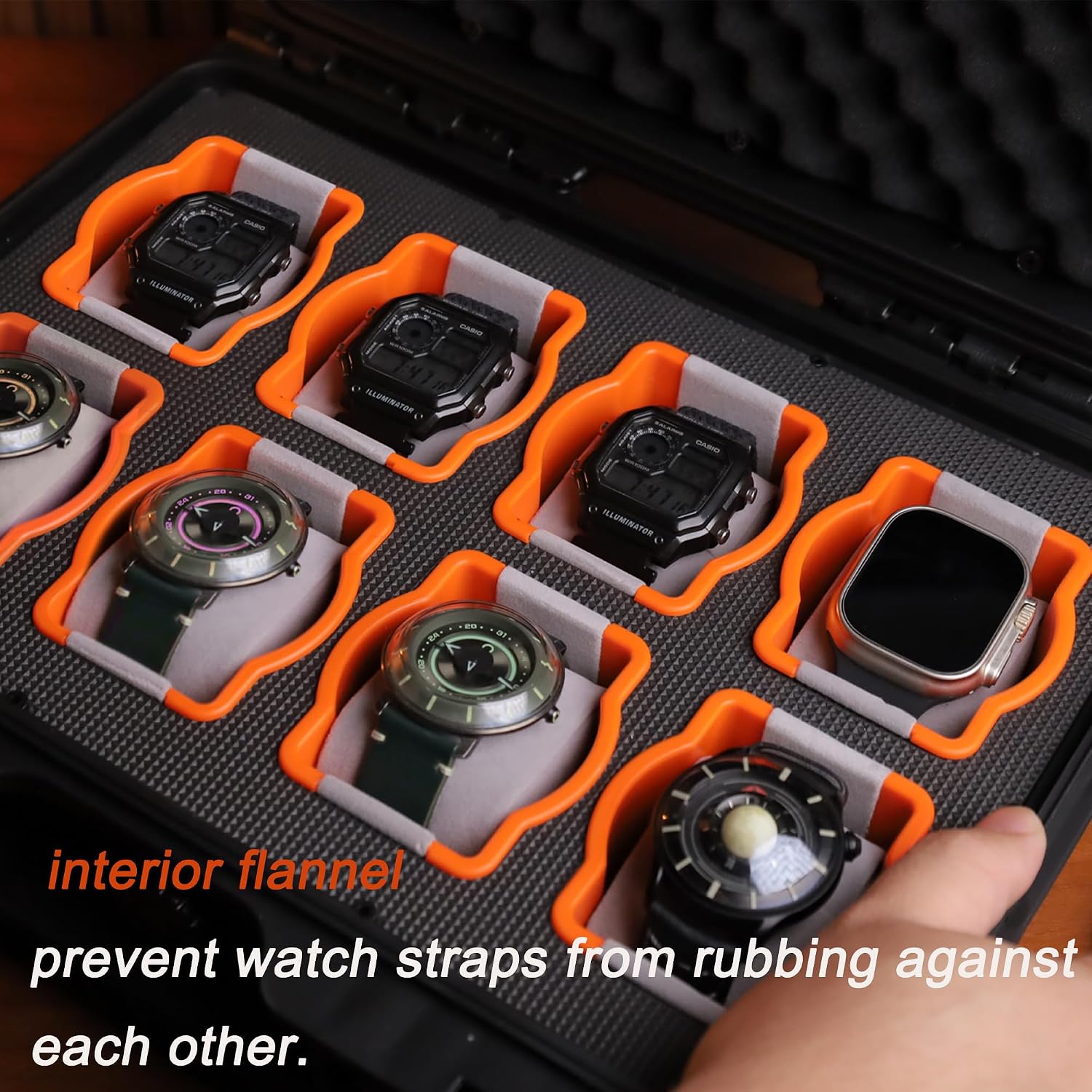 Lockable Watch Storage Box for 8 Watches Organizer Collection Hard Case,Heavy Duty Waterproof Watch Travel Case-Upgraded Shockproof Foam Interior (Orange)