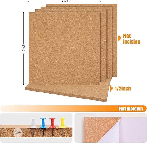 Miniatura 3 de Azulejos de corcho de 12 x 12 pulgadas - 12 pulgadas de grosor - Paquete de 6 azulejos de corcho - Tablero de anuncios - Mini pared (paquete de 6