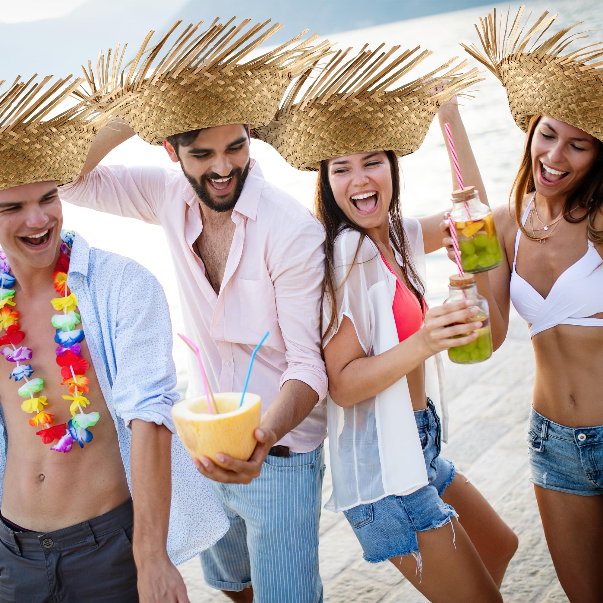 Aneco Hawaii Strohhüte Erwachsene Strohhüte Luau Hüte Beachcomber Hut Puerto Rico Pava Hut Vogelscheuche Kostüm Zubehör