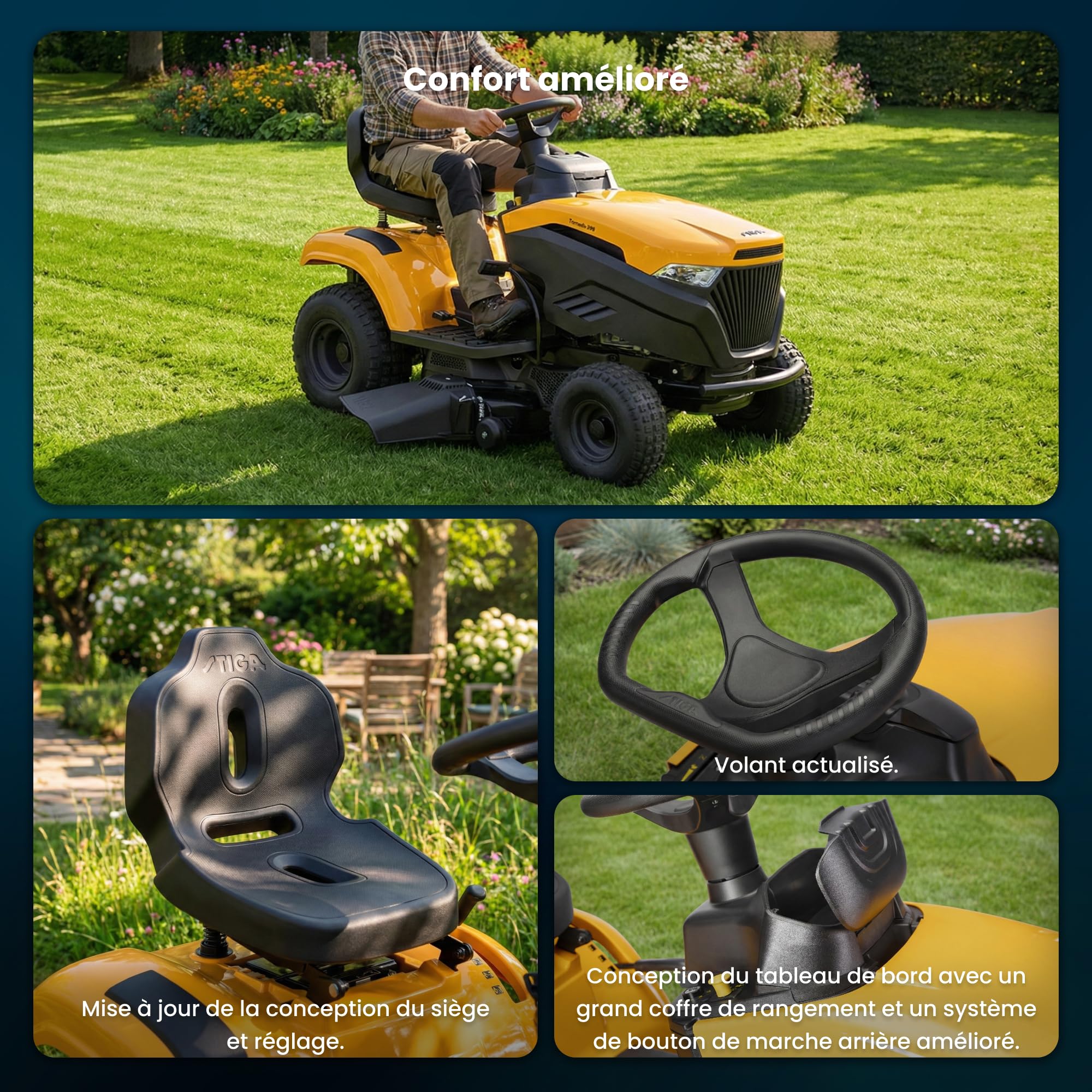 STIGA Tornado 398 Tracteur de Jardin à Essence - Moteur 432cc St 450, Plateau de Coupe 98cm, Transmission hydrostatique, éjection latérale et broyer - Idéal pour Les Grands Jardins jusqu'à 5.000 m².