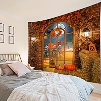 Vista 36 de HVEST Tapiz de otoño para colgar en la pared, diseño rústico de calabaza, Acción de Gracias, bosque de arce, paisaje natural para sala de estar