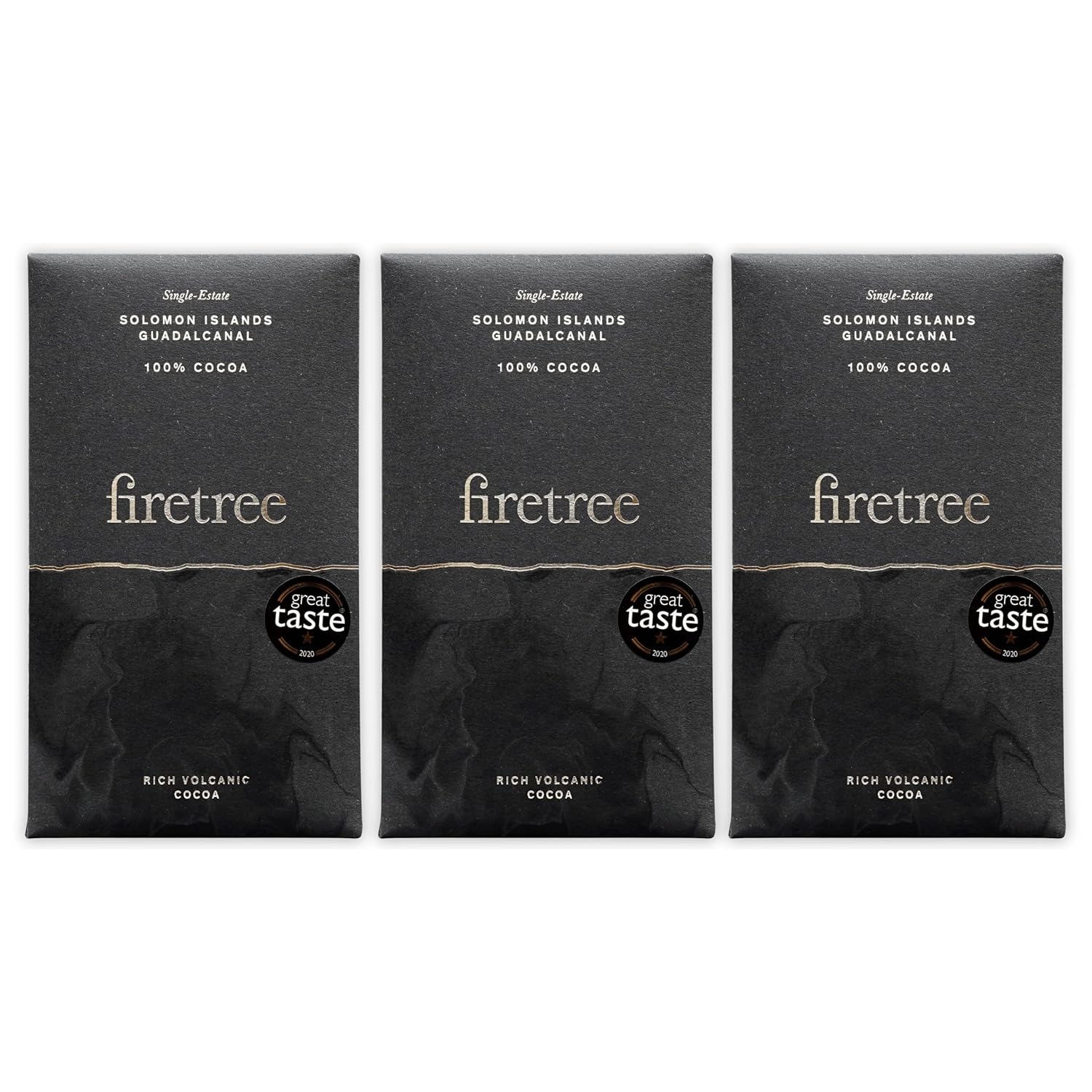 Firetree Solomon Island Guadalcanal 100% Dark Chocolate 3 Pack - UK Chocolate - Premium, Craft, Artisanal, Direct-Trade, Single-Origin, Bean-to-bar - Vegan, Keto, Paleo, Kosher, Halal, Soy-Free, Gluten-Free, Dairy-Free, Nut-Free - Bundle