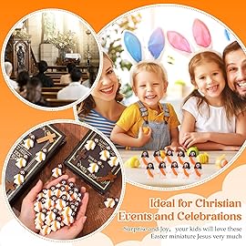 Bememo 25 Pcs Little Jesus Figures Original Design Mini Rubber Jesus Toys to Hide and Seek Religious Party Favors Sunday Baptism Gifts(Orange)