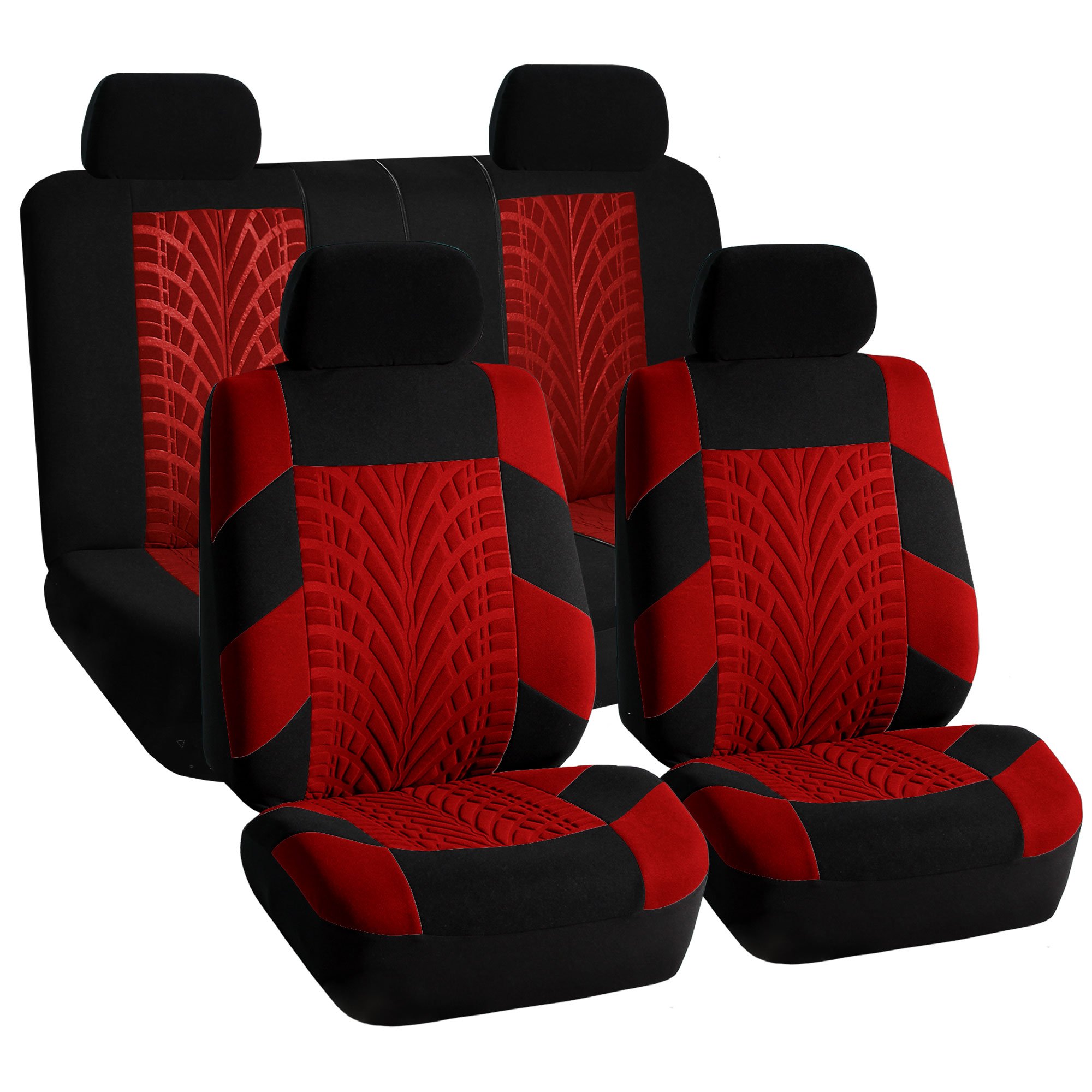 FH Group Car Seat Covers Travel Master Full Set Red Automotive Seat Covers, Van Seat Covers Airbag and Split Rear Car Seat Cover Interior Accessories for Cars Trucks and SUV Car Accessories